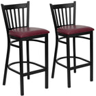 Flash Furniture - Tabouret de bar de la série HERCULES en métal noir à dossier vertical - siège en vinyle bourgogne-Conception à dossier vertical