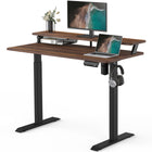 FENGE - Bureau électrique assis-debout à 2 niveaux de 47 pieds avec USB et 3 présélections de mémoire - brun noyer-Surface en MDF + pieds en alumimium