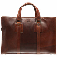 Mancini - Fourre-tout pour portable 14 po - 15.5" x 4.5" x 11.25" - Brun-Brun, Cuir de buffle pleine fleur cire grasse