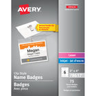 Avery - Trousse pour insignes laser/jet d'encre avec portes-insignes à pince, 4 po x 3 po, paq./75-Créez des insignes d'identité pour réunions et congrès à l'aide de votre imprimante laser.   