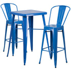 Flash Furniture – Ensemble avec table bistro et 2 tabourets, intérieur/extérieur, métal, bleu (CH31330B230GBBL)-Ensemble de table et tabouret à la hauteur de comptoir