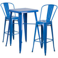 Flash Furniture – Ensemble avec table bistro et 2 tabourets, intérieur/extérieur, métal, bleu (CH31330B230GBBL)-Ensemble de table et tabouret à la hauteur de comptoir