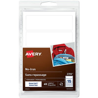 Avery Étiquettes permanentes sans repassage pour vêtements, inscriptibles, blanc, formes assorties, paq./45 (2356)-Assurez-vous que les vêtements se retourne toujours à leur propriétaire légitime avec ces étiquettes de vêtements sans repassage. Elles sont parfaites pour des vestes, des uniformes scolaires, vêtements pour bébés, des couvertures et des sacs à dos. Ce paquet assorti inclut des étiquettes ovales et trois tailles d'étiquettes rectangulaires. Il suffit d'écrire avec un marqueur permanent, peler e