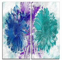 Designart – Grand tableau sur toile à motif de tournesols, bleu et vert, 40 larg. x 40 haut., 2 panneaux, (PT3401-3-40-40)-Imprimé