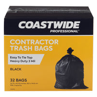 CoastWide Professional - Sacs poubelles super resistants pour entrepreneur, noir, 3 mil, paq./32-32,75 L x 45,125 L pouces, capacite de 158 litres.