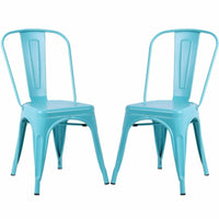 Plata Import - Tolix Fauteuils métalliques sans bras - Turquoise - paquet de 2-Chaise de salle à manger du milieu du siècle