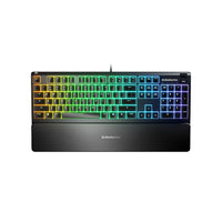 Clavier de gaming RGB Apex 3-Certification de résistance à l'eau et à la poussière                                                        Les accidents arrivent et l’Apex 3 peut y résister.                                                          Illumination RVB à 10 zones                                                                     Choisissez des effets RVB arc-en-ciel éclatants, vos combinaisons de couleurs préférées ou encore des réactions lumineuses lorsque vous êtes attaqué(e). Personnalisez l’