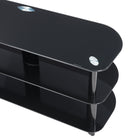 CorLivingMC - Meuble pour téléviseur jusqu’à 60 po TRL-501-T de la collection Laguna, noir satiné-Tablettes inférieures de 6 mm en verre trempé noir