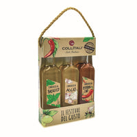 Collitali - Huiles d'Olive Extra Vierges Italiennes Infusées - Basilic, Piment, Ail - Coffret Cadeau - 300 ml-Comprend trois bouteilles d'huile d'olive extra vierge italienne de première qualité, chacune infusée d'une saveur unique et délicieuse : basilic, piment et ail