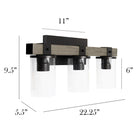 Elegant Designs 40 watts type A19 ampoule à culot moyen lanterne industrielle aspect bois restauré vanité de bain 3 lumières-22,25 po x 9,5 po x 5,5 po