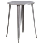 Ensemble de table de bar ronde 30 po en métal argenté, 4 tabourets à dos lattes verticales, int/ext [CH-51090BH-4-30VRT-SIL-GG]-Revêtement thermolaqué argenté