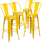 Flash Furniture Tabouret de bar de qualité commerciale, de 30 po avec dossier en métal jaune pour l'intérieur et l'extérieur-Ensemble de 4 tabourets de bar de style bistro