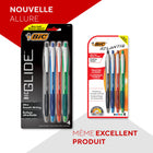 BIC - Glide Original Stylos-billes rétractables – 1,0 mm – couleurs assorties – paquet de 4-Comprend la technologie d'encre Easy-Glide - jusqu'à 35 % plus doux en comparaison avec les systèmes d'encre de stylo à bille courants de BiC