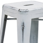 Flash Furniture – Tabouret de comptoir de 24 po en métal vieilli sans dossier, pour intérieur, blanc (ETBT350324WH)-S'empile jusqu'à 10 chaises de hauteur