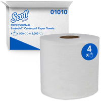 Scott - Essuie-mains à distribution centrale Essential - Essuie-mains perforés - Blanc - Paquet de 4-50 feuilles par rouleau