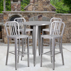 Ensemble de table de bar ronde 30 po en métal argenté, 4 tabourets à dos lattes verticales, int/ext [CH-51090BH-4-30VRT-SIL-GG]-30 larg. x 30 prof. x 41 haut. (po)