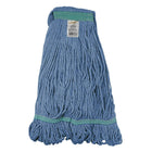 Tête de vadrouille / moppe synthétique de rechange - Bouclée à bandes étroites – Bleue – Large-Manche en métal vendu séparément