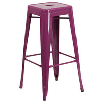 Tabouret de bar sans dossier de 30 po, intérieur/extérieur, violet (ET-BT3503-30-PUR-GG)-Tabouret moderne empilable de style industriel