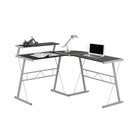 Monarch Specialties - 7171 Bureau - Dessus Espresso - Metal Argent-Ce bureau d'ordinateur en L de style gaming contemporain est revêtu sur tous ses côtés d'un stratifié marron foncé élégant avec des accents métalliques gris, et il est relié par un panneau d'angle arrondi.