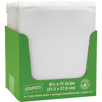 Staples Enveloppes d'expédition poly à bulles blanches QuickStrip, n° 2, 8 1/2 x 11 po-Enveloppe d'expédition n° 2