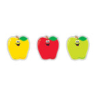 Trend Enterprises Mini Pommes Accents, Paquet de 216-Les pommes souriantes à peler sont prédécoupées et prêtes à l'emploi en jaune, rouge et vert.
