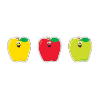 Trend Enterprises Mini Pommes Accents, Paquet de 216-Les pommes souriantes à peler sont prédécoupées et prêtes à l'emploi en jaune, rouge et vert.