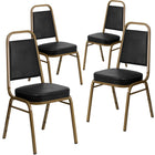 Flash Furniture – Chaise banquet empilable Hercules, dossier trapézoïdal, structure dorée et vinyle noir, 4/paquet-Ensemble de 4 chaises de banquet polyvalentes