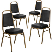 Flash Furniture – Chaise banquet empilable Hercules, dossier trapézoïdal, structure dorée et vinyle noir, 4/paquet-Ensemble de 4 chaises de banquet polyvalentes