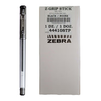Zebra - Stylos à bille Z-Grip Gel Stick - 0,7 mm - noir - paquet de 12-écriture lisse   