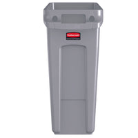 Conteneur à déchets ventilé Rubbermaid Slim Jim, Gris, 16 Gal 60L-Les 4 cordons de serrage du sac fixent les sacs autour du bord du conteneur et permettent un changement de sac rapide et sans nœud.