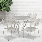 Table de jardin ronde (30po) et pliable en acier gris pâle/4 chaises, dossier rond, intérieur/extérieur [CO-30RDF-03CHR4-SIL-GG]-L’ensemble comprend une table pliable et quatre chaises