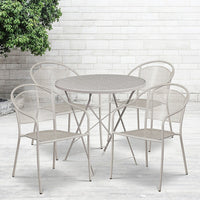 Table de jardin ronde (30po) et pliable en acier gris pâle/4 chaises, dossier rond, intérieur/extérieur [CO-30RDF-03CHR4-SIL-GG]-L’ensemble comprend une table pliable et quatre chaises
