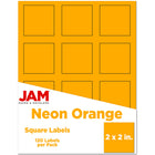 JAM Paper - Étiquettes pour produits et contenants carrées - 2 po x 2 po - orange fluo - Paquet de 120-Emballage anglais seulement