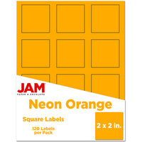 JAM Paper - Étiquettes pour produits et contenants carrées - 2 po x 2 po - orange fluo - Paquet de 120-Emballage anglais seulement
