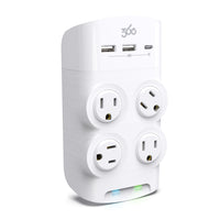 360 Electrical - Revolve45 Parasurtenseur rotatif 4 prises de 45 W - Blanc-45 W (sortie USB totale) avec 1 port USB-C et 2 ports USB-A pour charger les Ultrabooks, les tablettes et les téléphones