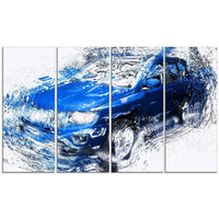 Designart – Toile galerie, Voiture tuner bleue, 4 panneaux (PT2645-271)-Impression