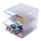Deflecto Cube range-tout empilable à 2 tiroirs - 2 compartiments - transparent (350101)-Cube modulaire à 2 compartiments sécurisé par des attaches en métal pour créer un système de rangement personnalisé