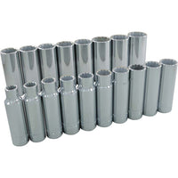Ens. 18douilles 10 à 27mm, 12pans, prise 1/2po-1