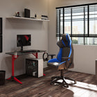 Chaise de jeu Nightshade de CorLiving - Noir et bleu-Siège et dossier rembourrés à motifs Racing Diamond