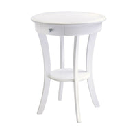 Winsome – Table d’appoint Sasha ronde, blanc-Table de bout simple et élégante. Grâce à son design lisse et arrondi, cette table s’adapte à tout décor. Son dessus en bois massif de 20 po de diamètre est assez grand pour y poser une lampe, un vase, etc. Comprend un tiroir pour du rangement et une tablette pour y exposer des objets. Dimensions intérieures du tiroir : 2,32 haut. x 5,75 larg. x 7,87 prof. (po). Diamètre de la tablette : 11,81 po. Espace entre le bas du tiroir et la tablette : 12,4 po. Combinaiso