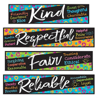 TREND enterprises Inc. Mini ensemble pour babillard avec traits de caractère,  Harmonie de couleurs, 6 pièces-Ensemble de bandes de papier décoratif découpées avec messages de motivation