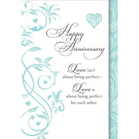 Millbrook Studios – Cartes et enveloppes, Happy Anniversary Love isn’t About Being Perfect, 5 3/8 x 7 3/4 po, 18/pqt (06617)-Imprimées sur papier cartonné non couché