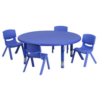 Flash Furniture – Ensemble avec table d’activités ronde réglable de 45 po et 4 chaises d’école empilables, bleu-Ensemble de table multi-usages pour enfants