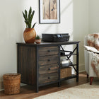 Sauder 42"W La Collection Steel River Crédence - Finition Carbon Oak-  Rangement ouvert avec deux étagères réglables pour personnaliser vos options de rangement