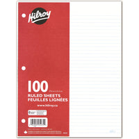 Hilroy - Feuilles mobiles lignées, perforées 3 trous, 10 7/8 po x 8 3/8 po, 100 feuilles, blanches-à réglage de 7mm, 10-7/8 po x 8-3/8 po