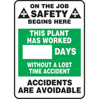 Panneau de travail This plant has worked XX days without a lost time accident, SAV221-Langue : anglais