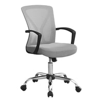 Monarch Specialties - 7461 Chaise De Bureau - Gris/Base Chrome-Chaise de bureau avec dossier à hauteur moyen, accoudoirs fixes avec tissu en maille polyester respirant gris