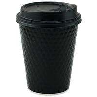 Gobelets à Double Paroi Ondulée (inclus Couvercle) - 10oz - Diamant Noir - Paquet de 100-Servez vos boissons chaudes et froides avec confiance