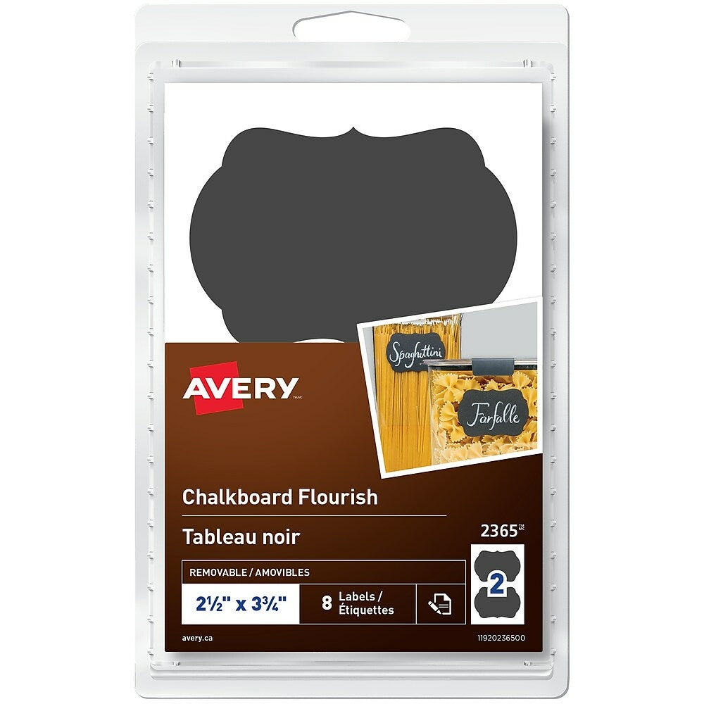Avery Étiquettes amovibles à motif tableau noir, 3 3/4 po x 2 1/2 po,  Flourish, paq./8 (2365)