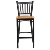 Flash Furniture - Tabouret de bar de la série HERCULES en métal noir à dossier vertical - siège en bois naturel-Ensemble de 2 tabourets de bar en métal pour la salle à manger